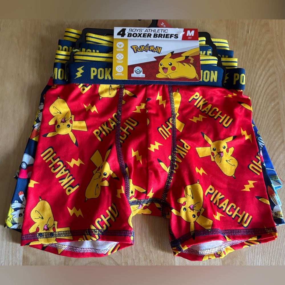 Pokémon Boys Athletic Boxers 4 Pack Size Medium (8) Underwear Pikachu New